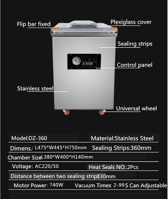 Comerciante de alimentos DZ-360 sellador de vacío automático de grado automático con sellado automático
