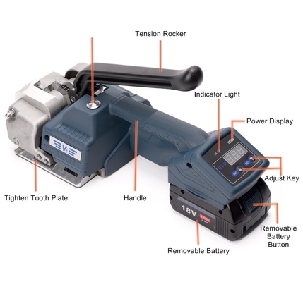 Display digital herramienta de envoltura de baterías eléctricas para correa de 13/16mm PP PET Semi automática