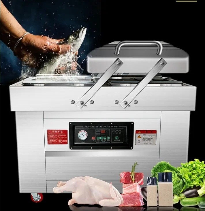 Sellador de embalaje eléctrico de doble cámara al vacío para carne de pescado 10 mm Ancho de sellado